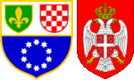 The coats of arms of the Federation and Srpska.