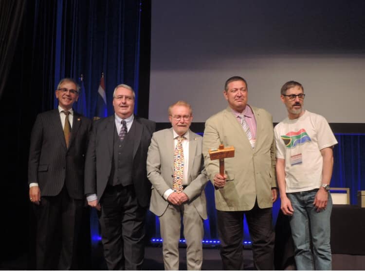 @FIAV.org (17 July 2019): For the first time in twenty years, today the FIAV Board changed. (left to right, Charles Spain, outgoing Secretary-General; Graham Bartram, continuing Secretary-General for Congresses; Michel Lupant, outgoing President; Željko Heimer, incoming President; and Bruce Berry, outgoing Secretary-General)